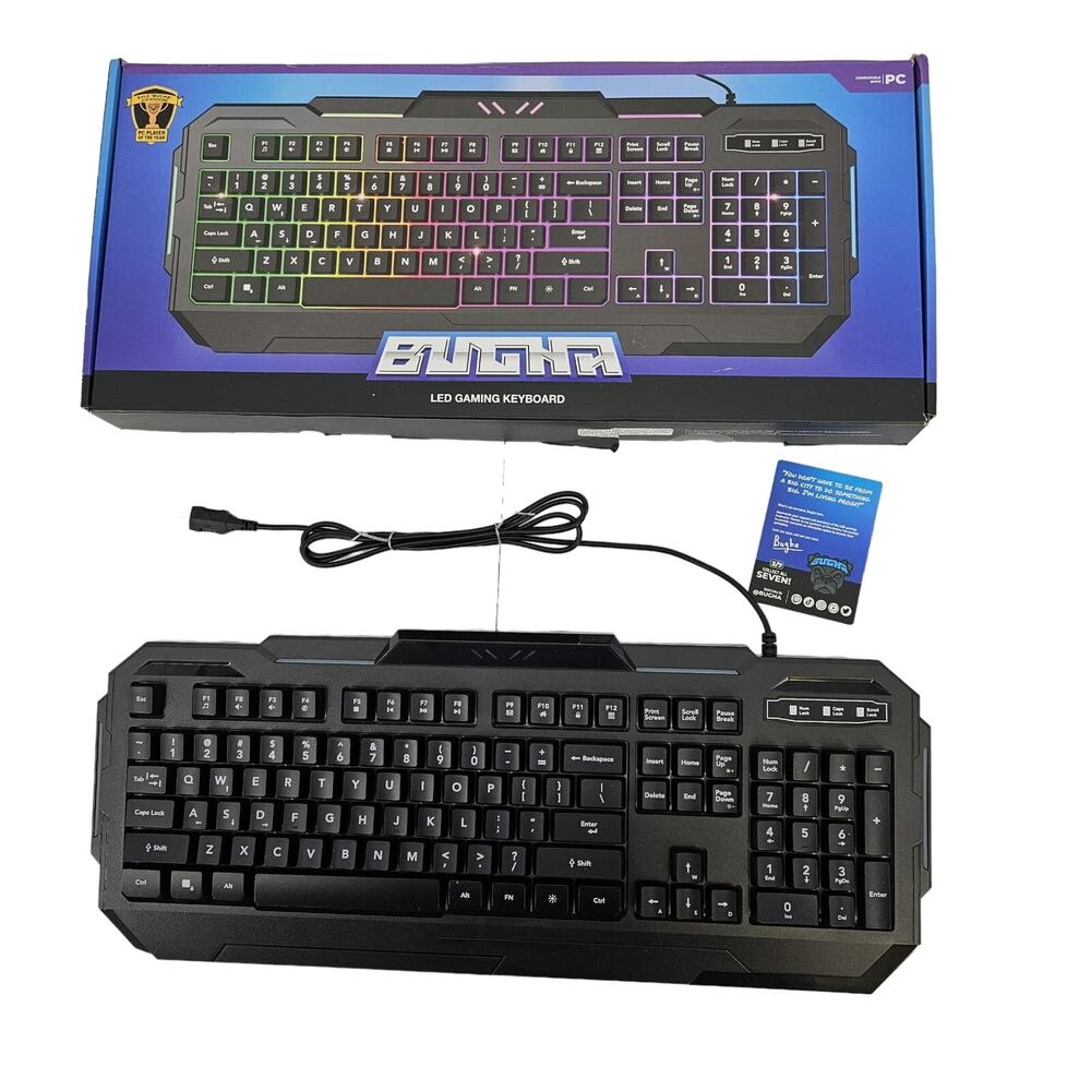 Bugha LED Gaming Keyboard Black‎ NEW Open BOX